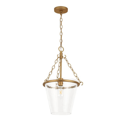 Modern Clear Leaves Glass Pendant Light, 1-Light Barrel Dimmable Brass Fixture