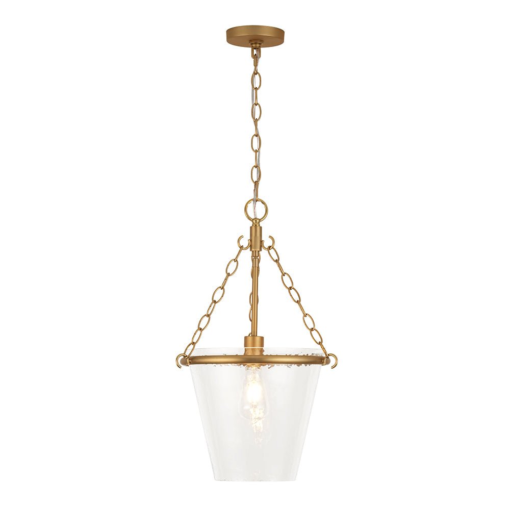 Modern Clear Leaves Glass Pendant Light, 1-Light Barrel Dimmable Brass Fixture