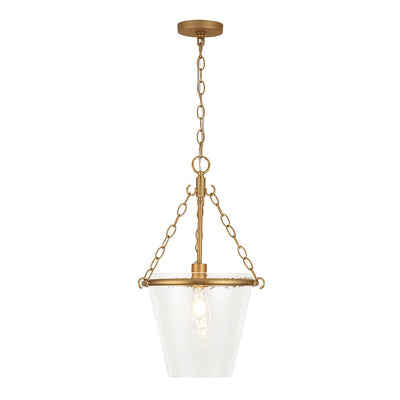 Modern Clear Leaves Glass Pendant Light, 1-Light Barrel Dimmable Brass Fixture