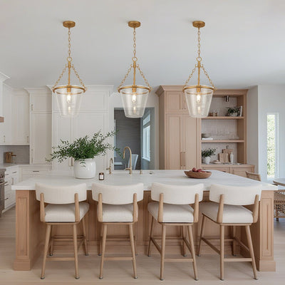 Modern Clear Leaves Glass Pendant Light, 1-Light Barrel Dimmable Brass Fixture