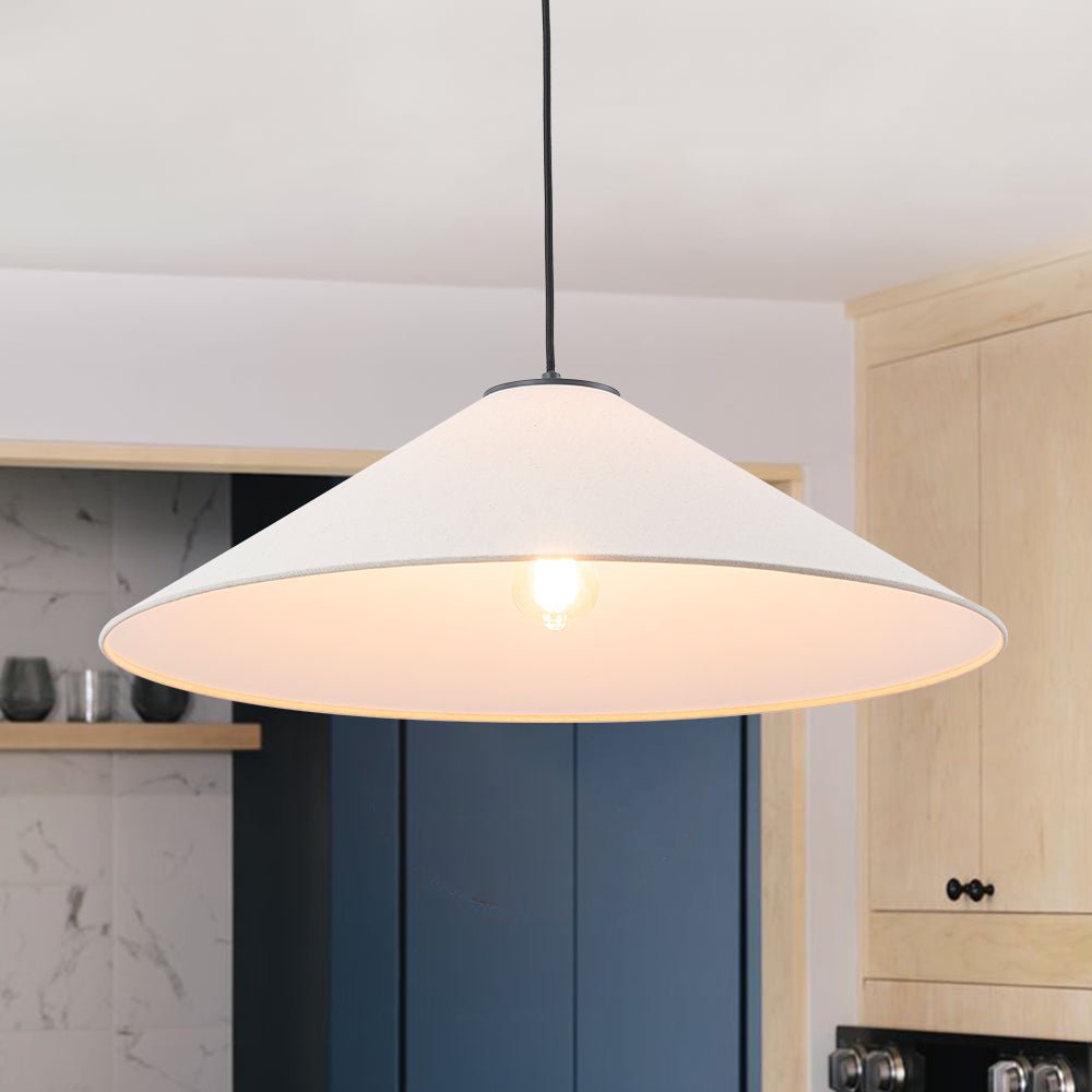Elegant Modern Linen Shade Single Pendant Light, Dimmable, Height Adjustable Design
