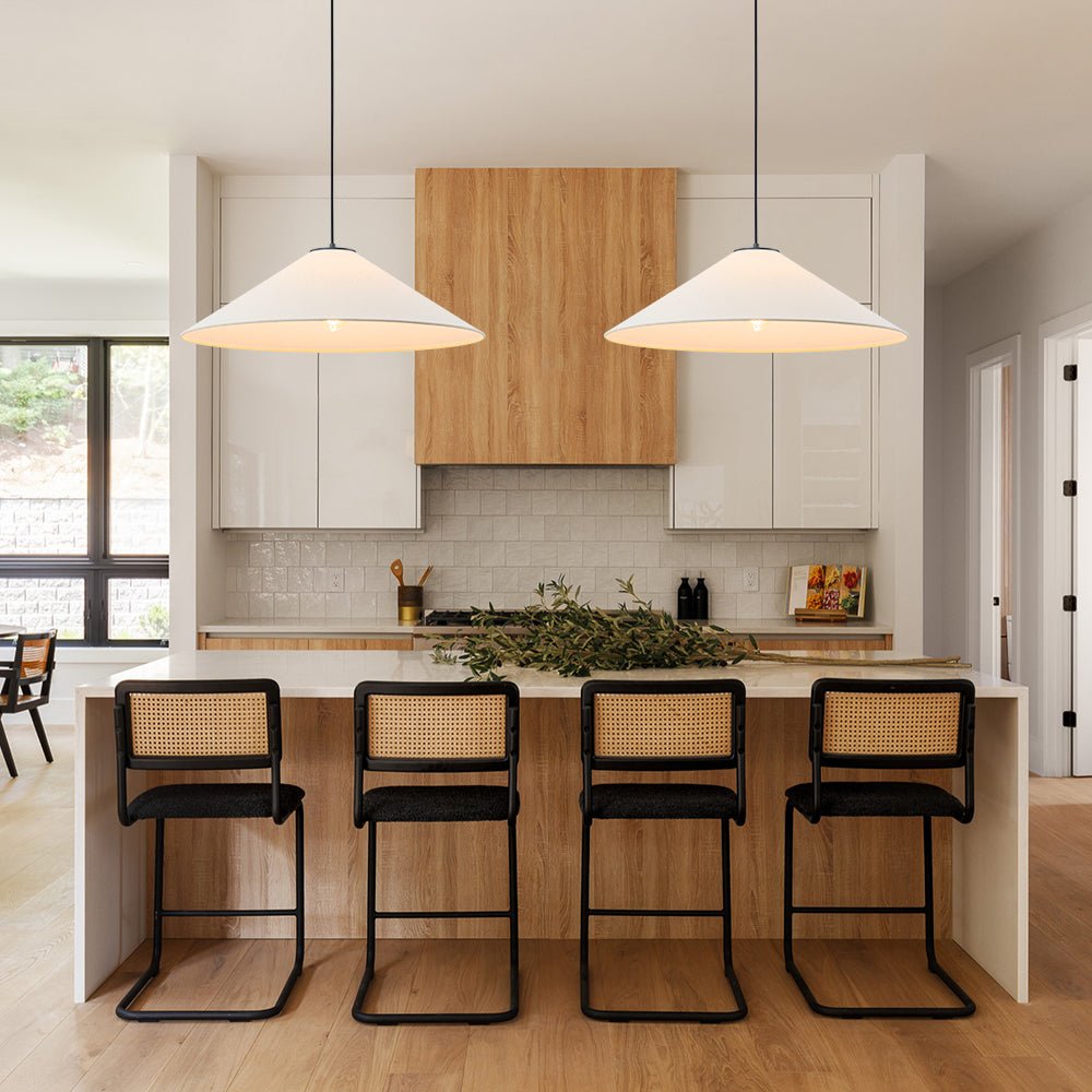 Elegant Modern Linen Shade Single Pendant Light, Dimmable, Height Adjustable Design