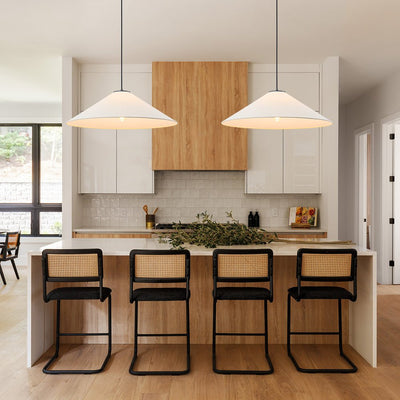 Elegant Modern Linen Shade Single Pendant Light, Dimmable, Height Adjustable Design