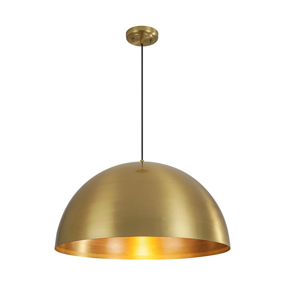 Oversized Antiqued Brass Single Dome Pendant Light, Adjustable, Dimmable, Industrial Modern