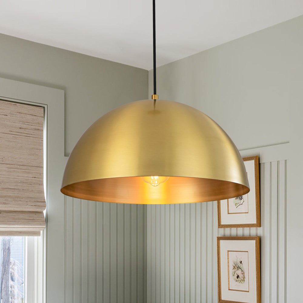 Oversized Antiqued Brass Single Dome Pendant Light Fixture for Modern Homes