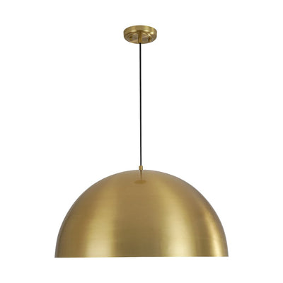 Oversized Antiqued Brass Single Dome Pendant Light, Adjustable, Dimmable, Industrial Modern