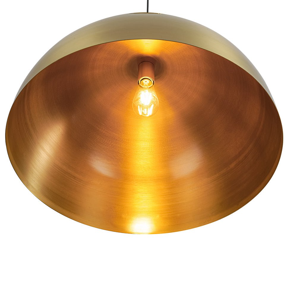 Oversized Antiqued Brass Single Dome Pendant Light, Adjustable, Dimmable, Industrial Modern