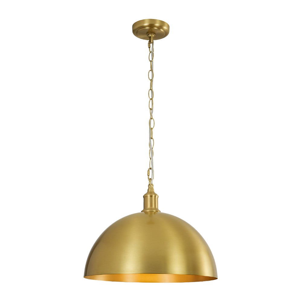Modern Industrial Oversized Dimmable Brushed Brass Metal Dome Pendant Light Fixture