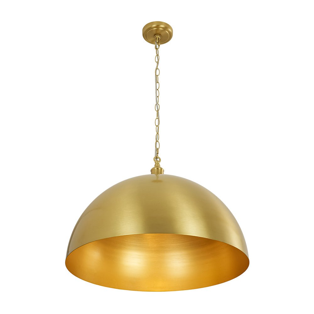 Modern Industrial Oversized Dimmable Brushed Brass Metal Dome Pendant Light Fixture