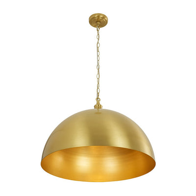 Modern Industrial Oversized Dimmable Brushed Brass Metal Dome Pendant Light Fixture