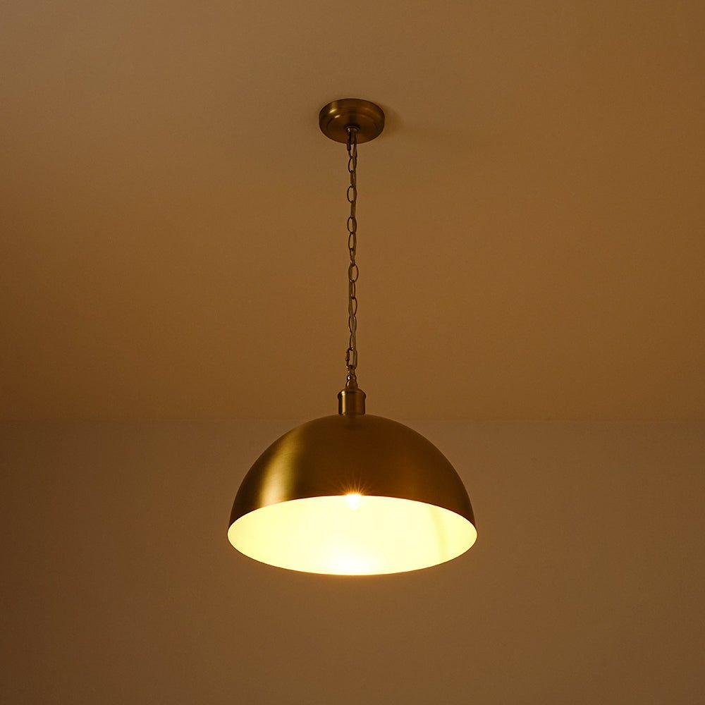 Modern Industrial Oversized Dimmable Brushed Brass Metal Dome Pendant Light Fixture