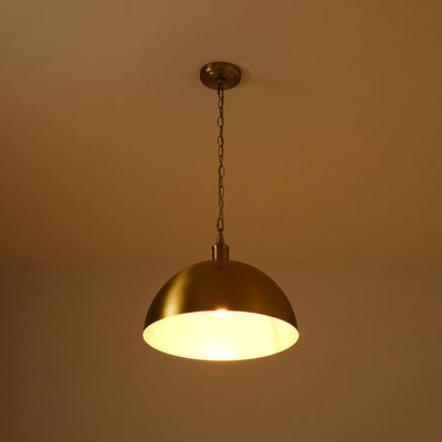 Modern Industrial Oversized Dimmable Brushed Brass Metal Dome Pendant Light Fixture