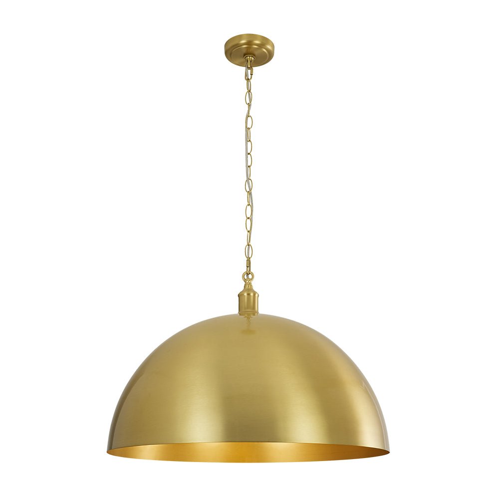 Modern Industrial Oversized Dimmable Brushed Brass Metal Dome Pendant Light Fixture