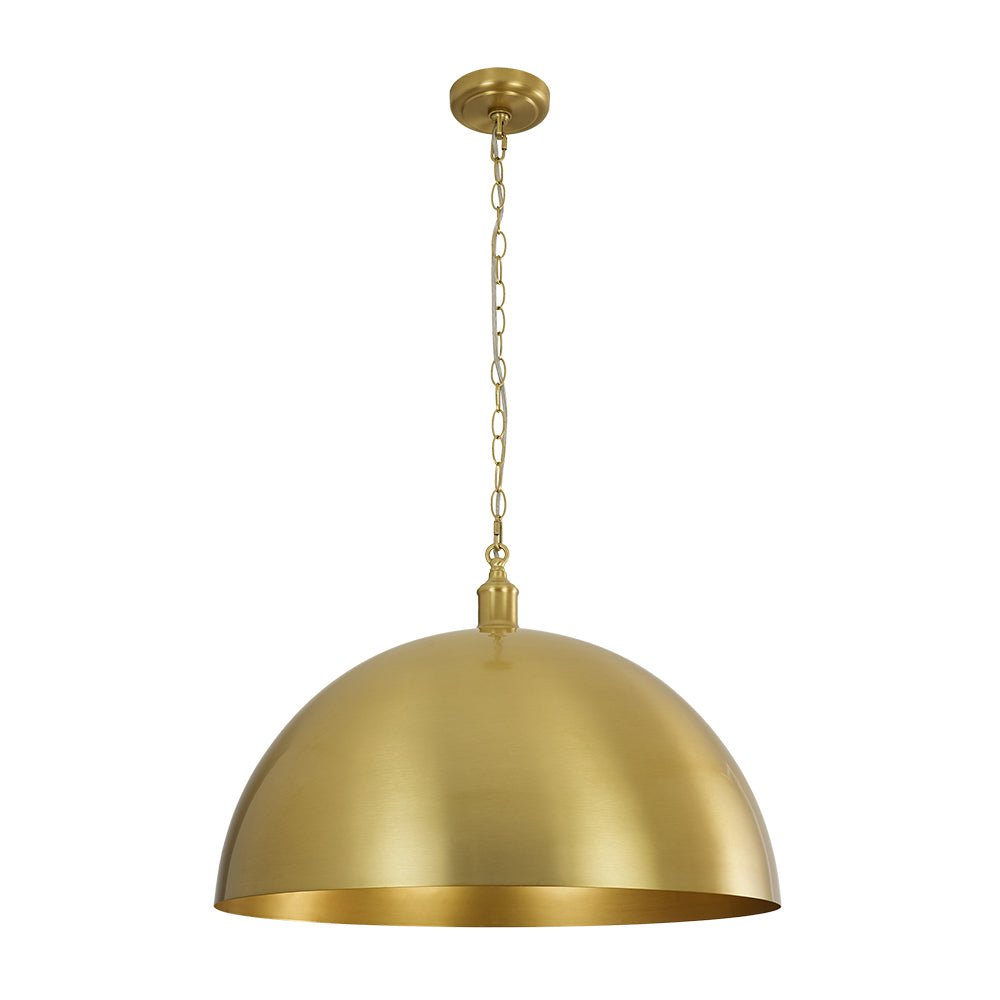 Modern Industrial Oversized Dimmable Brushed Brass Metal Dome Pendant Light Fixture