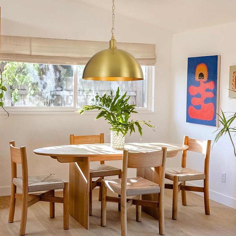 Modern Industrial Oversized Dimmable Brushed Brass Metal Dome Pendant Light Fixture
