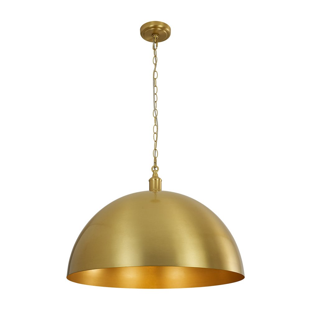 Modern Industrial Oversized Dimmable Brushed Brass Metal Dome Pendant Light Fixture