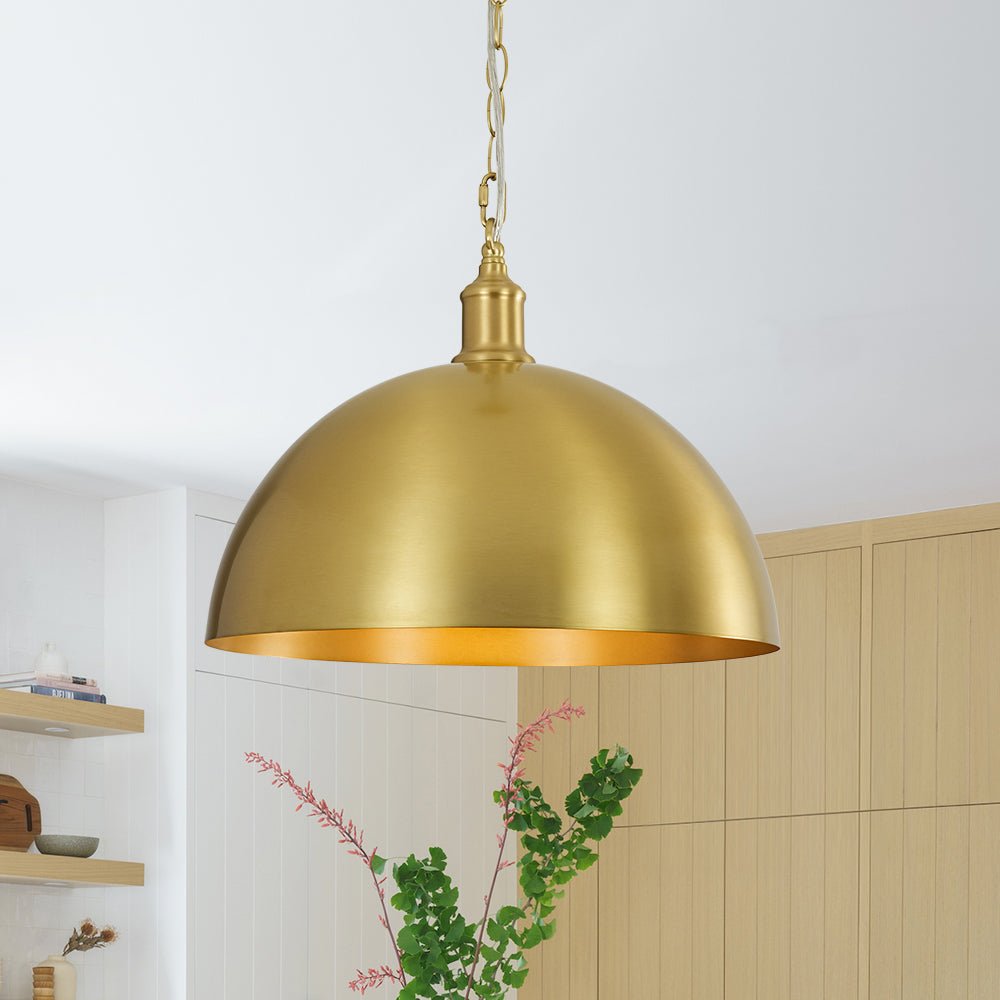 Modern Industrial Oversized Dimmable Brushed Brass Metal Dome Pendant Light Fixture