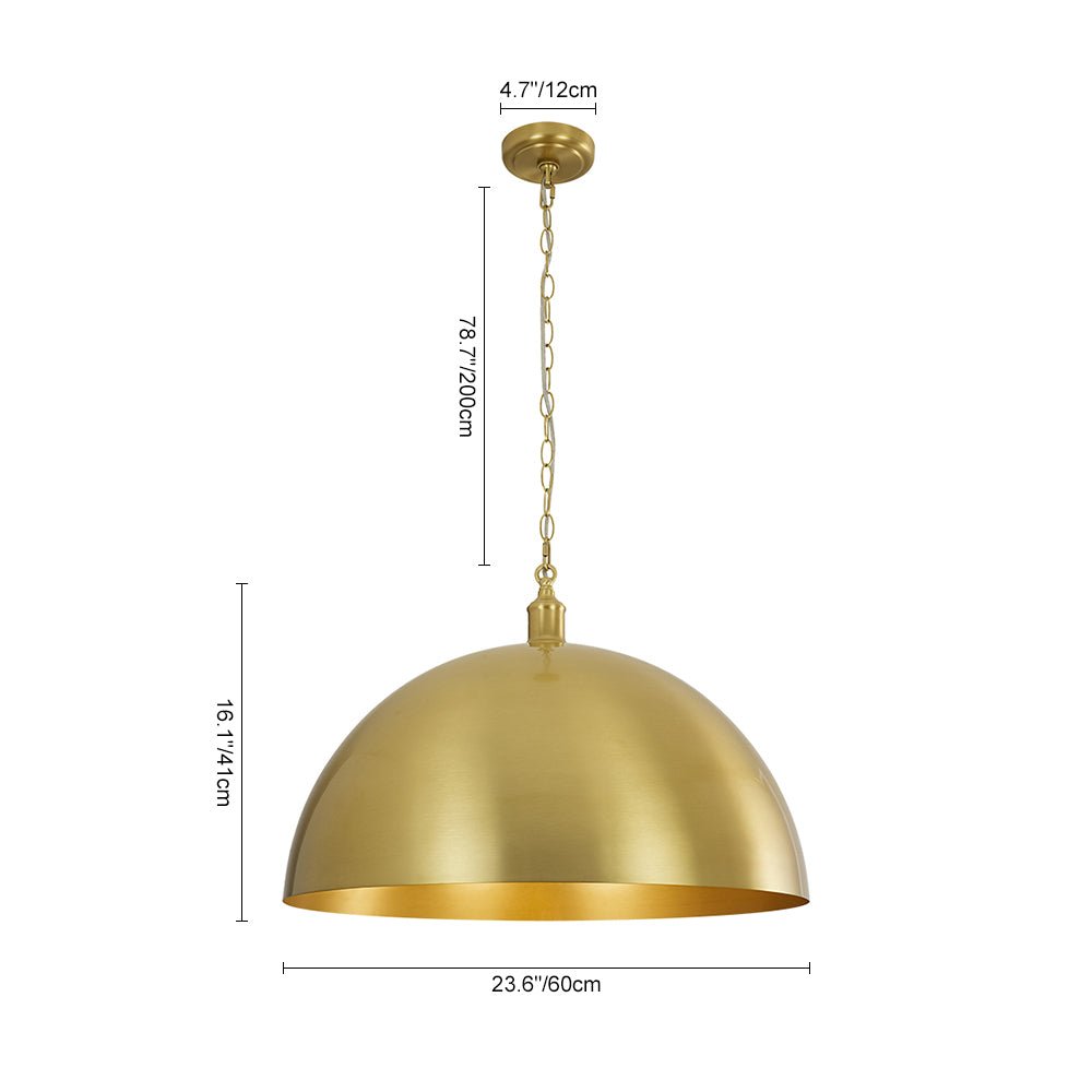 Modern Industrial Oversized Dimmable Brushed Brass Metal Dome Pendant Light Fixture