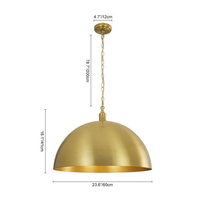 Modern Industrial Oversized Dimmable Brushed Brass Metal Dome Pendant Light Fixture