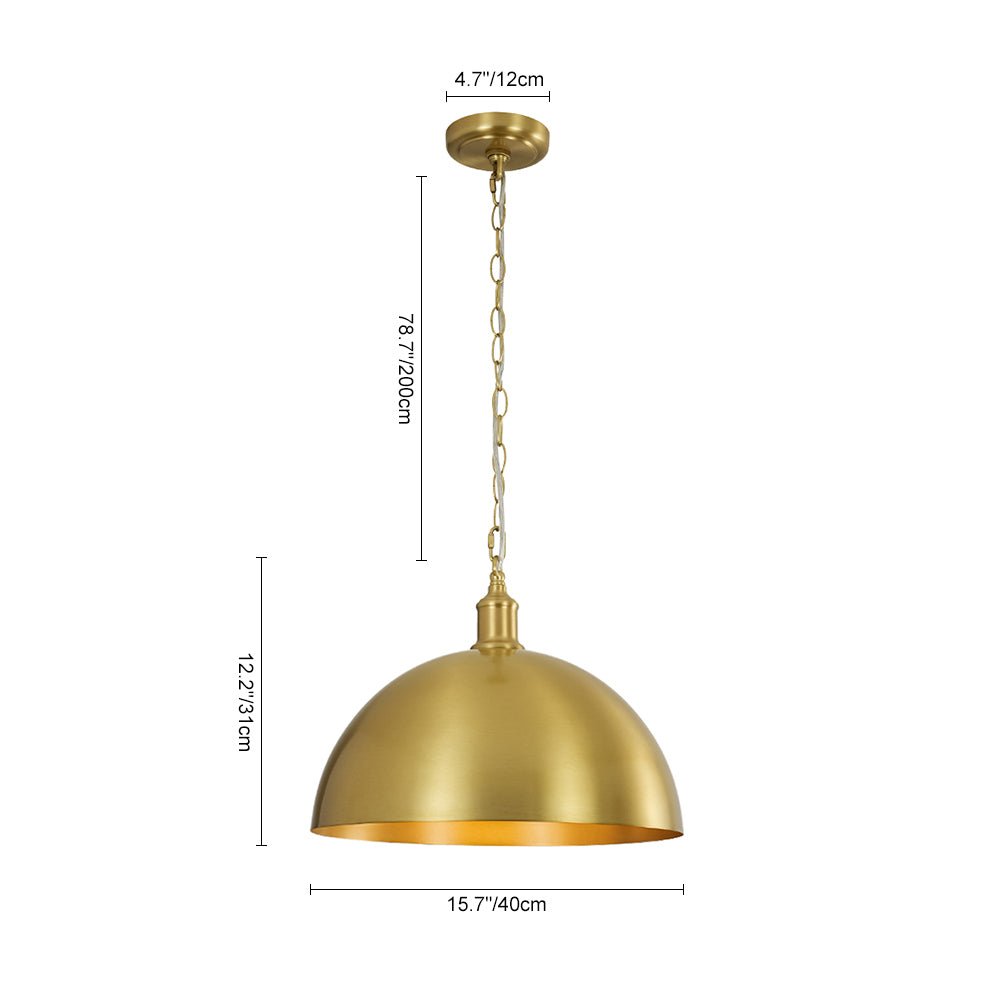 Modern Industrial Oversized Dimmable Brushed Brass Metal Dome Pendant Light Fixture