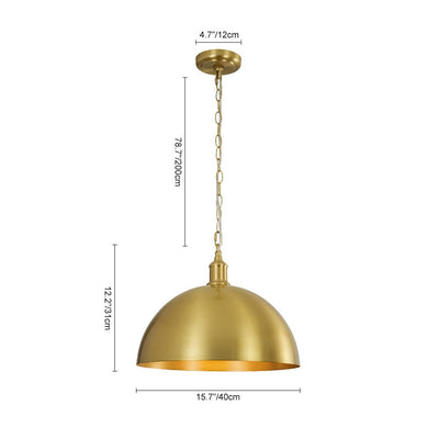 Modern Industrial Oversized Dimmable Brushed Brass Metal Dome Pendant Light Fixture