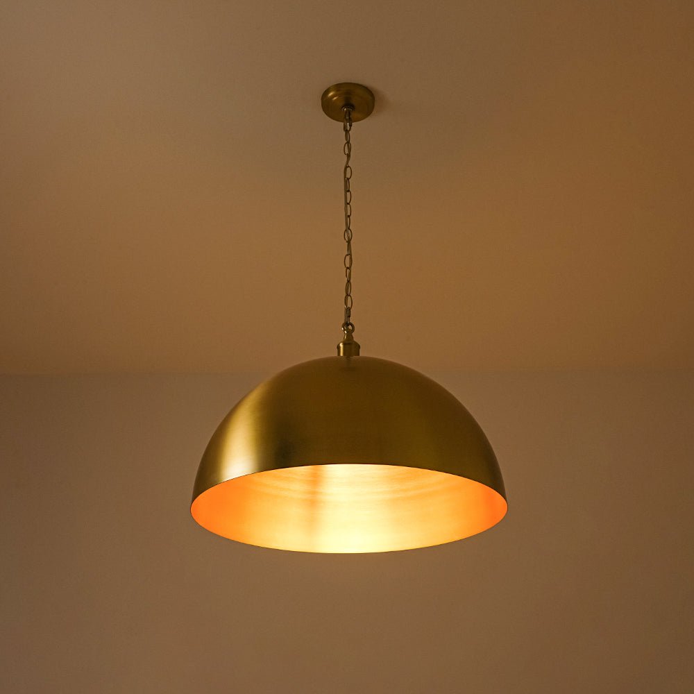 Modern Industrial Oversized Dimmable Brushed Brass Metal Dome Pendant Light Fixture