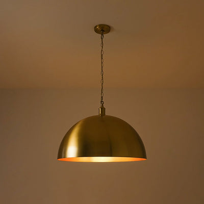 Modern Industrial Oversized Dimmable Brushed Brass Metal Dome Pendant Light Fixture