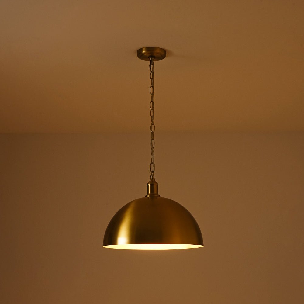 Modern Industrial Oversized Dimmable Brushed Brass Metal Dome Pendant Light Fixture