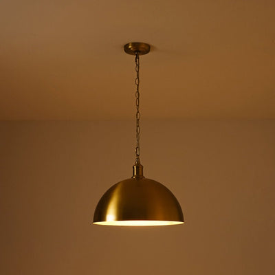 Modern Industrial Oversized Dimmable Brushed Brass Metal Dome Pendant Light Fixture