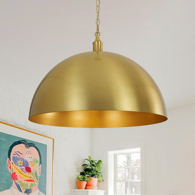 Modern Industrial Oversized Dimmable Brushed Brass Metal Dome Pendant Light Fixture