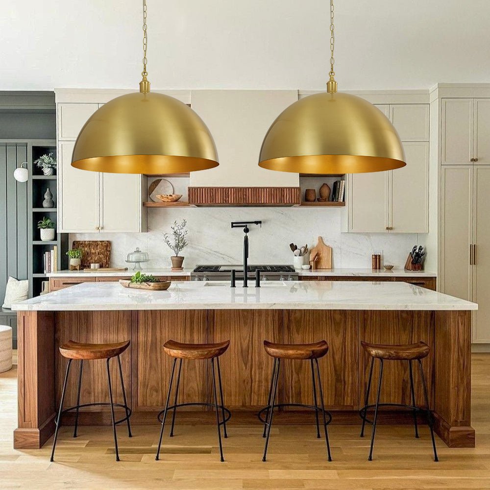 Modern Industrial Oversized Dimmable Brushed Brass Metal Dome Pendant Light Fixture