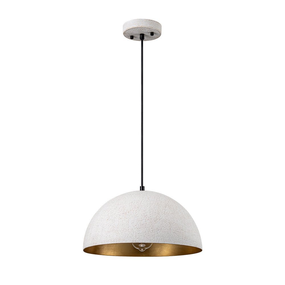 Distressed White Metal Dome Pendant Light for Kitchen Island, Height Adjustable