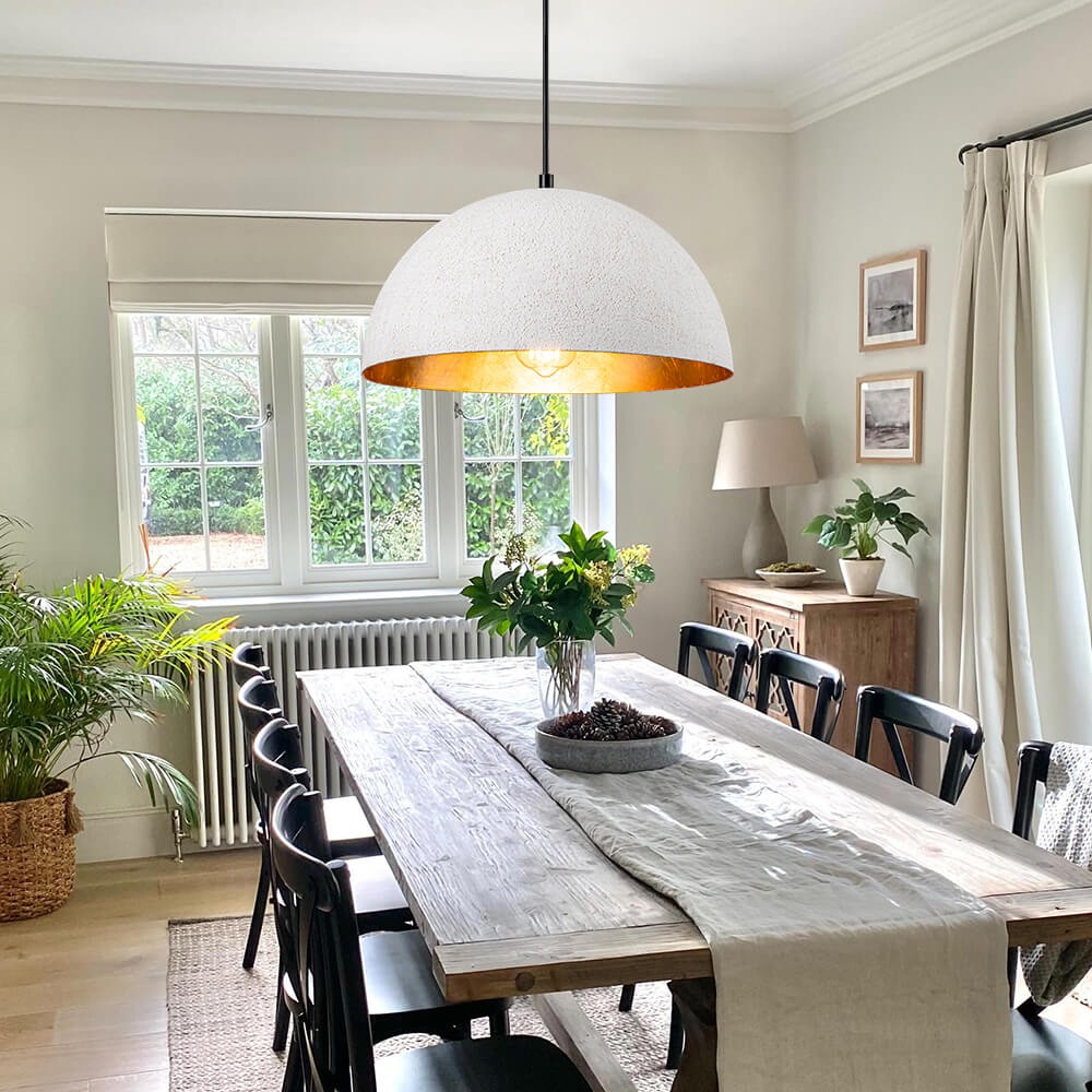 Rustic White Metal Dome Pendant Light Kitchen Island Lighting with Gold Interior