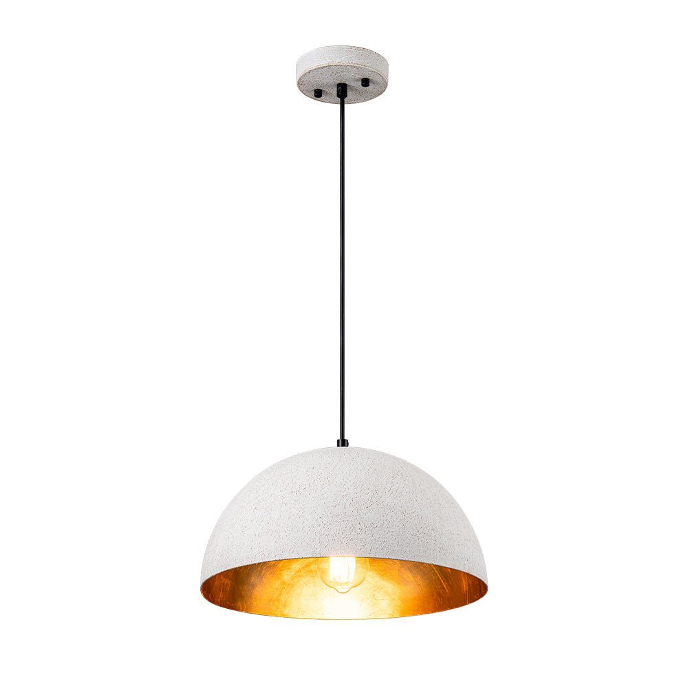 Distressed White Metal Dome Pendant Light for Kitchen Island, Height Adjustable