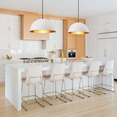 Distressed White Metal Dome Pendant Light for Kitchen Island, Height Adjustable