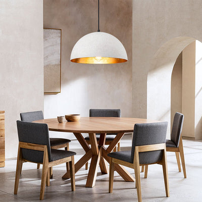 Rustic White Metal Dome Pendant Light Kitchen Island Lighting with Gold Interior