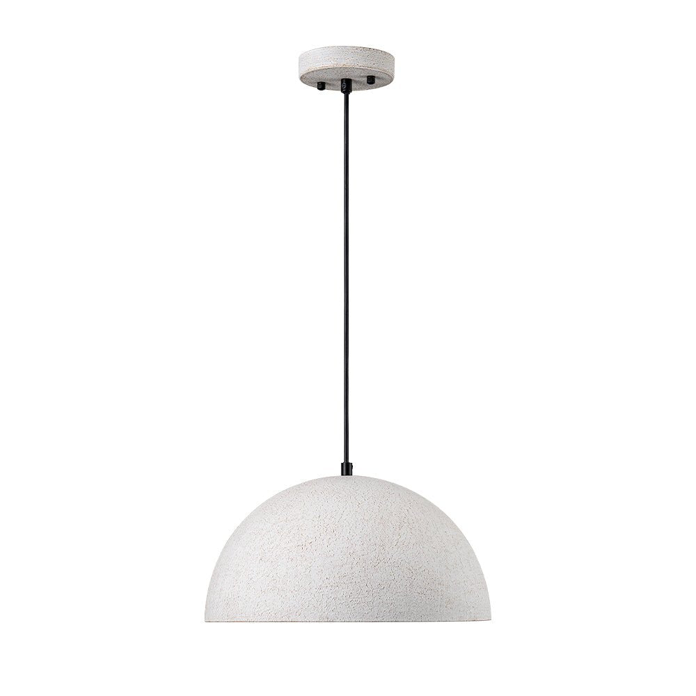 Distressed White Metal Dome Pendant Light for Kitchen Island, Height Adjustable