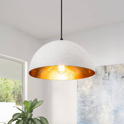 Distressed White Metal Dome Pendant Light for Kitchen Island, Height Adjustable