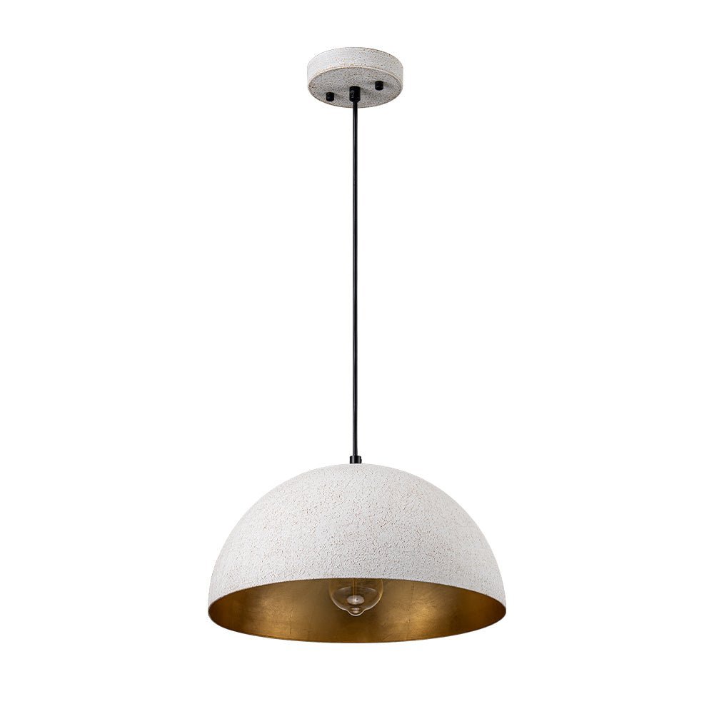 Distressed White Metal Dome Pendant Light for Kitchen Island, Height Adjustable