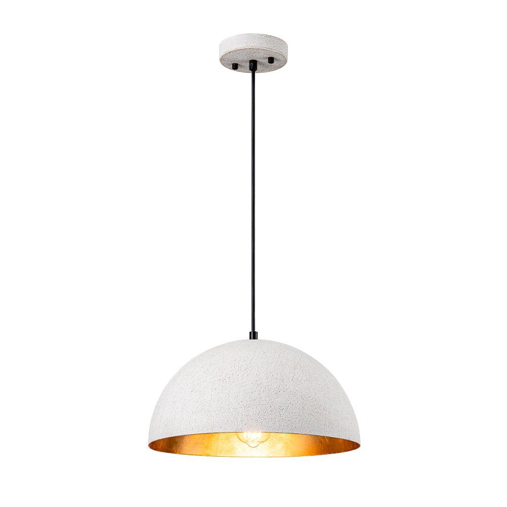 Distressed White Metal Dome Pendant Light for Kitchen Island, Height Adjustable