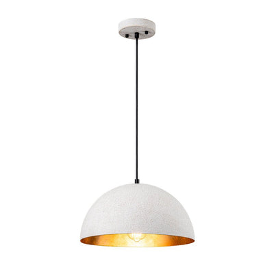 Distressed White Metal Dome Pendant Light for Kitchen Island, Height Adjustable
