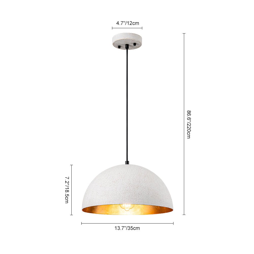 Rustic White Metal Dome Pendant Light Kitchen Island Lighting with Gold Interior