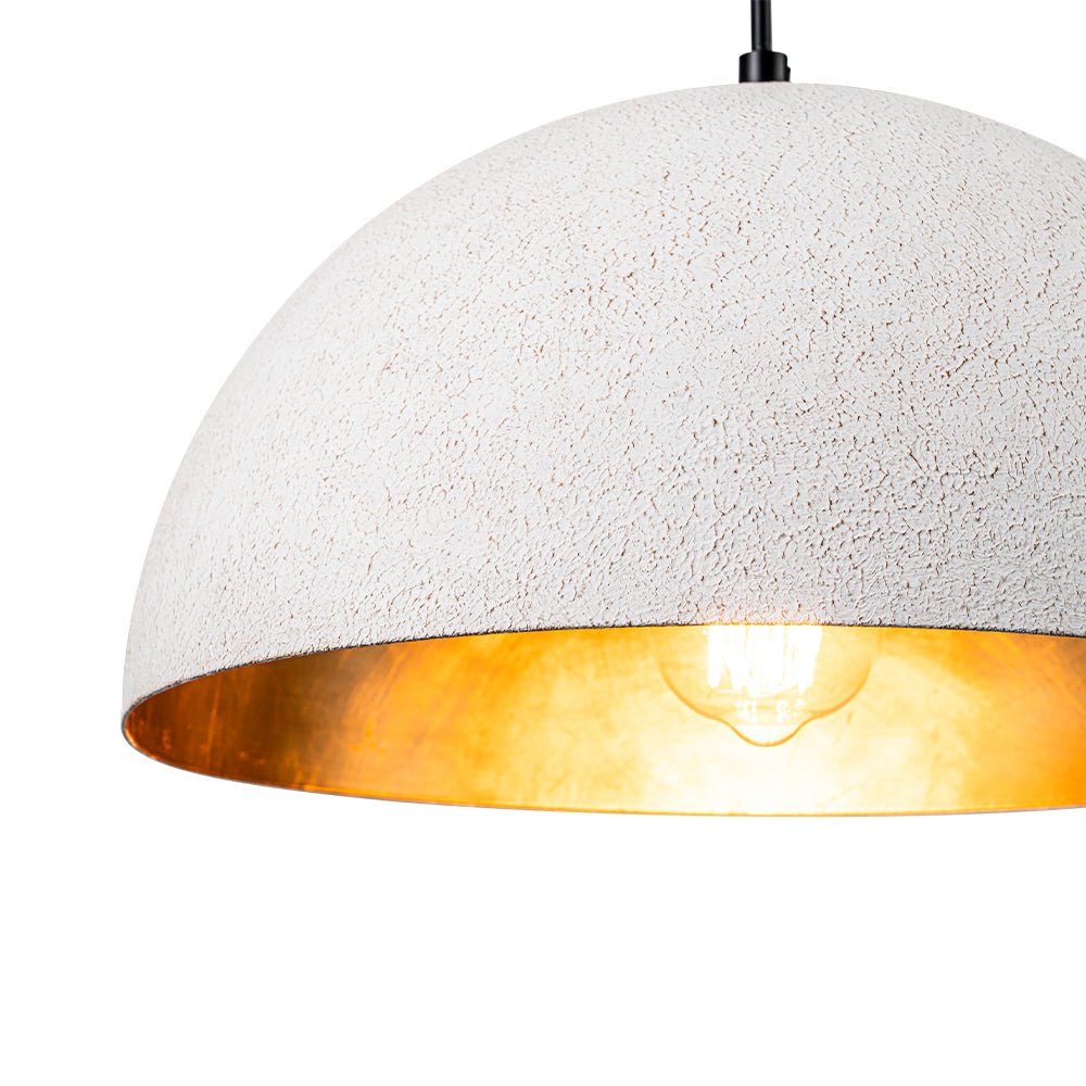 Rustic White Metal Dome Pendant Light Kitchen Island Lighting with Gold Interior