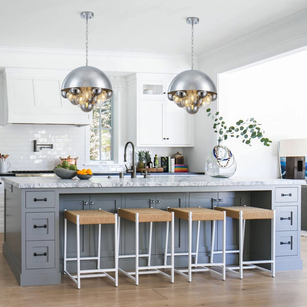 Modern 10-Light Cluster Glass Globe Dome Pendant for Contemporary Interiors