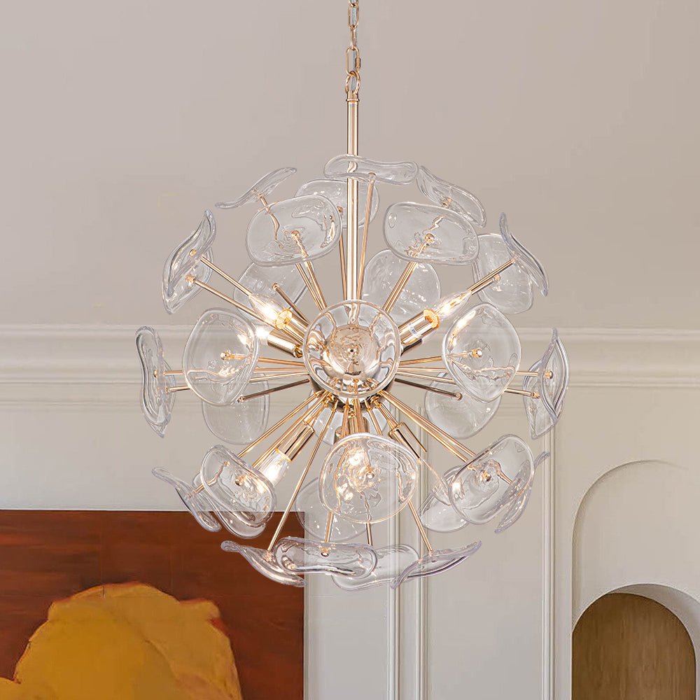 Modern 12-Light Flower-burst Dandelion Sputnik Globe Pendant Chandelier, Gold Finish
