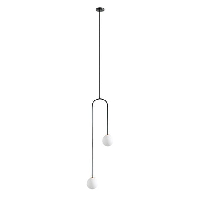 2-Light Mid-Century Modern Hanging Glass Globe Pendant Fixture Brass Black