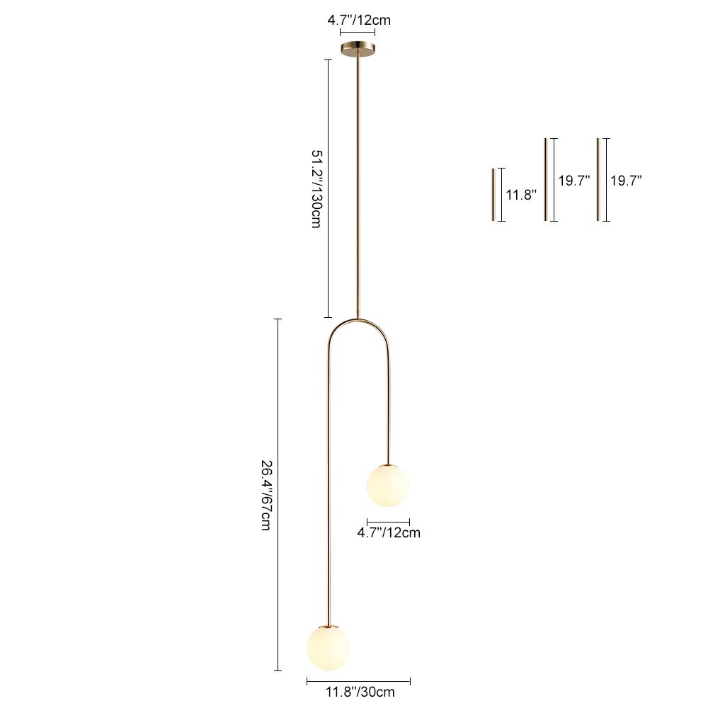 2-Light Mid-Century Modern Hanging Glass Globe Pendant Fixture Brass Black