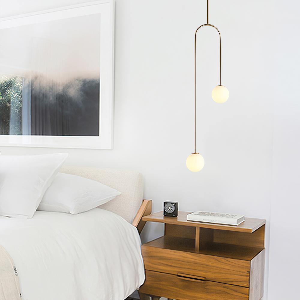 2-Light Mid-Century Modern Hanging Glass Globe Pendant Fixture Brass Black
