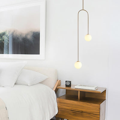 2-Light Mid-Century Modern Hanging Glass Globe Pendant Fixture Brass Black