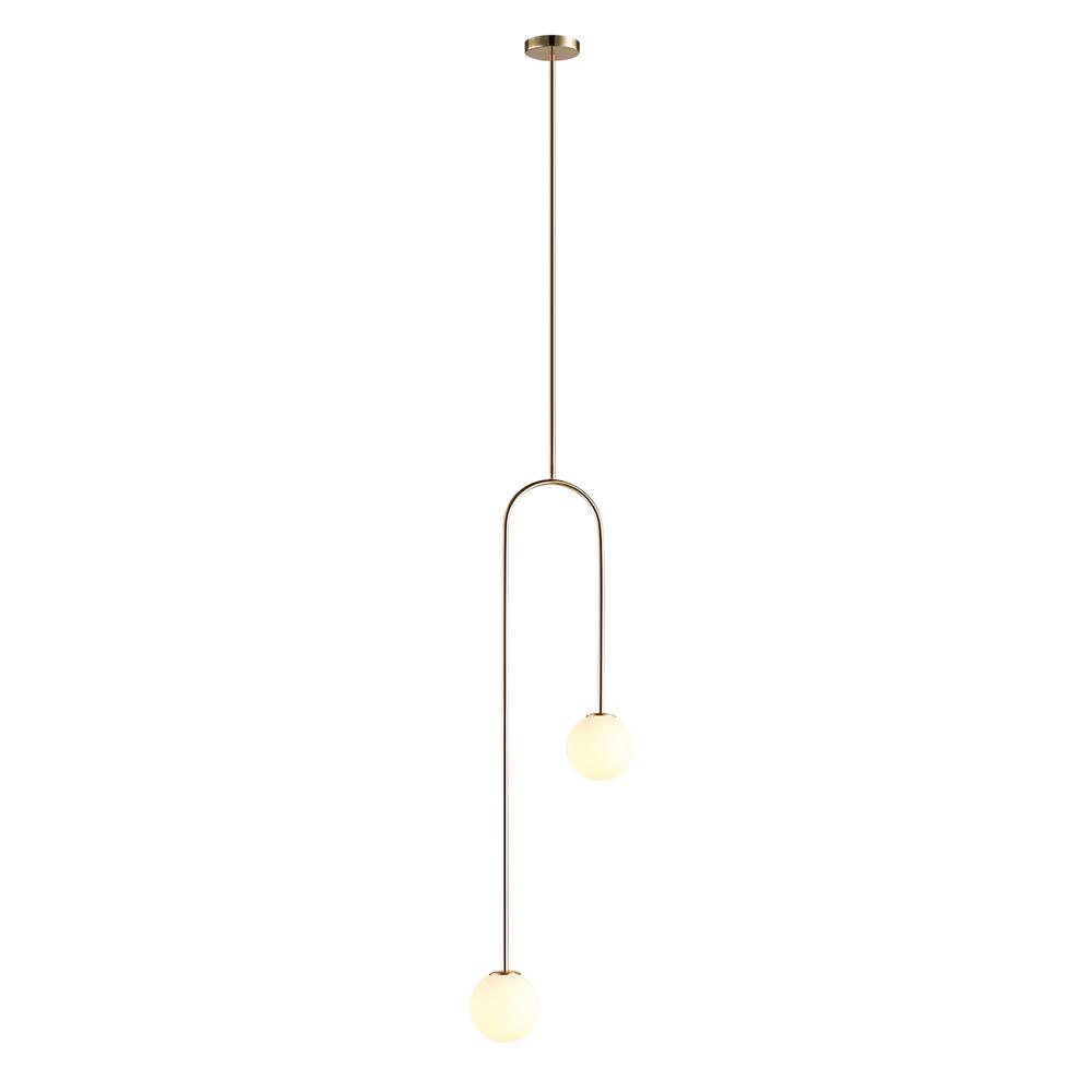 2-Light Mid-Century Modern Hanging Glass Globe Pendant Fixture Brass Black